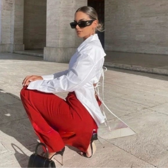 New $119 Zara Low Rise Red Pants Trousers Limited Edition 2531/054 Small Large - Picture 1 of 12